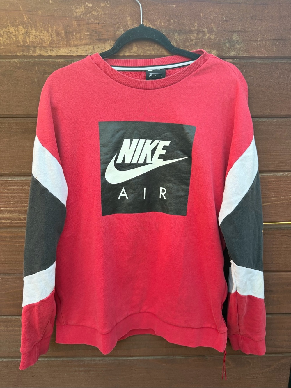 Nike Red Crewneck Sweatshirt with Black & White Colorblock Sleeves